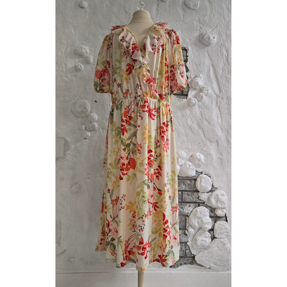 NWT Joie de Vivre Floral Ruffle Surplice Midi Dress Cream Red Plus 2X Romantic